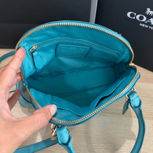 Coach Mini Cora Domed Blue Turquoise Leather Satchel Crossbody Bag F34090 - Picture 7 of 13